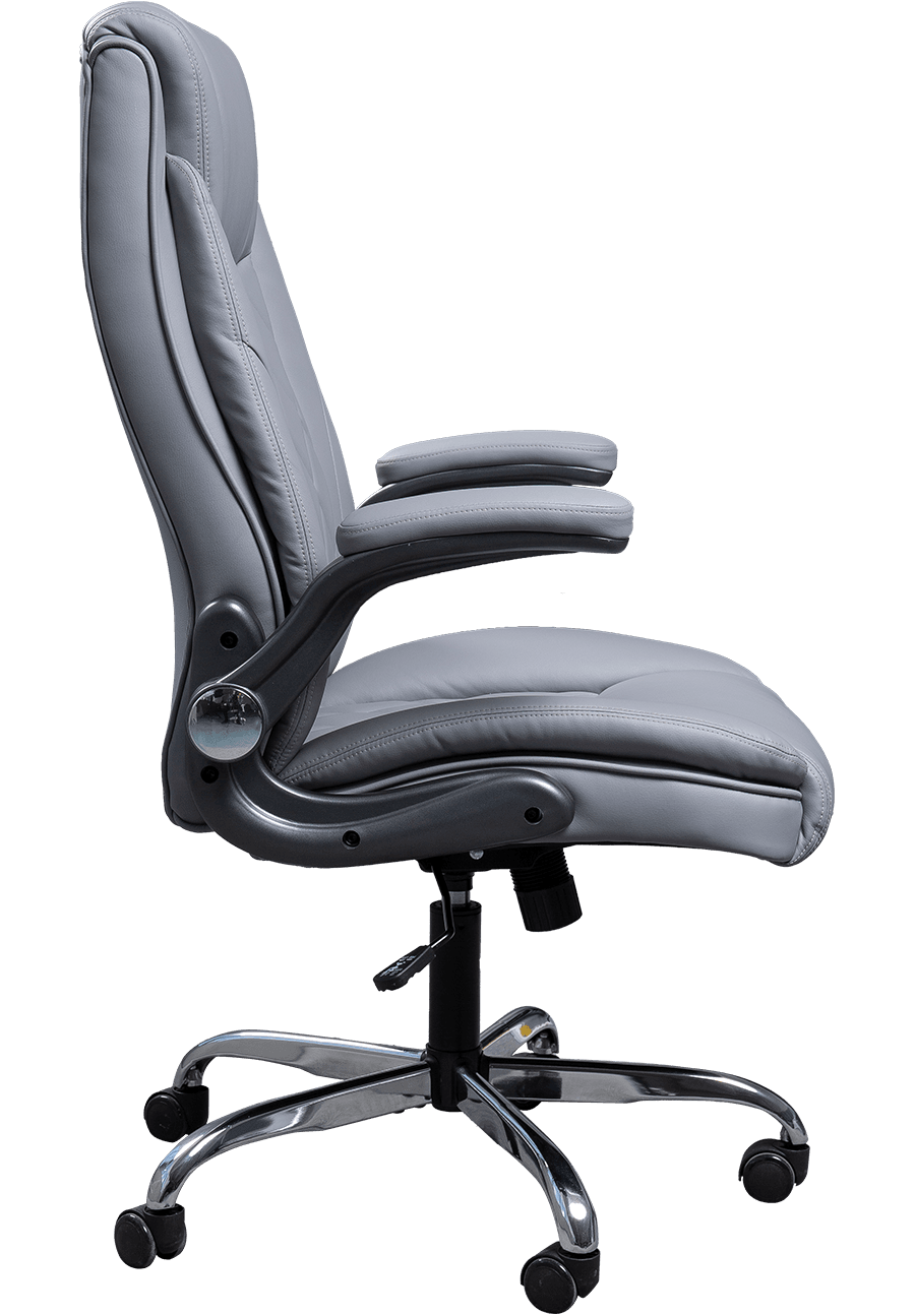 Luxusní pohodlné křeslo s vysokým opěradlem šedé kožené křeslo Executive Otočná nastavitelná výška Ergonomická kancelářská židle Boss Chair details